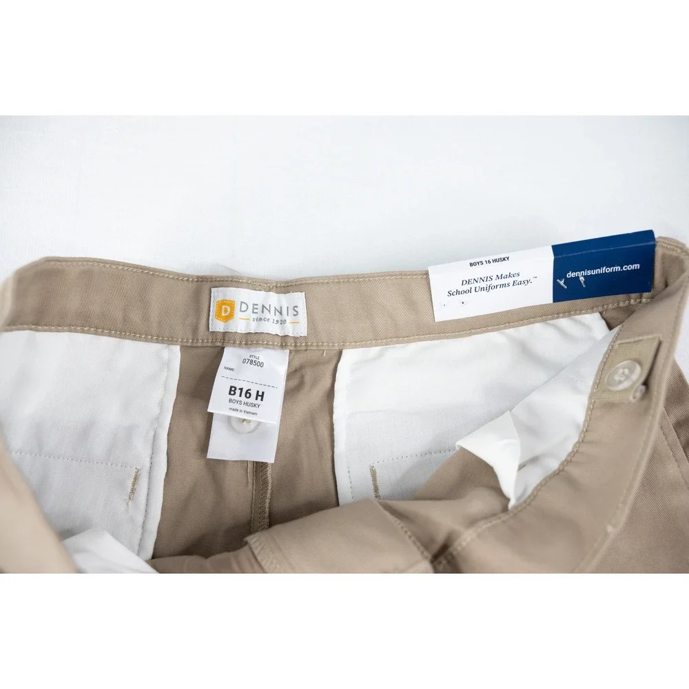 Dennis Uniform Dress Pants Boys 16 Husky Khaki New Irvington Flat Front Stretch